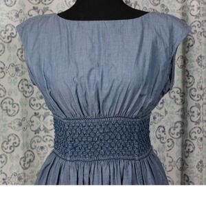 Kate‎ Spade New York Blue Chambray Smocked Waist Dress Sleeveless Casual